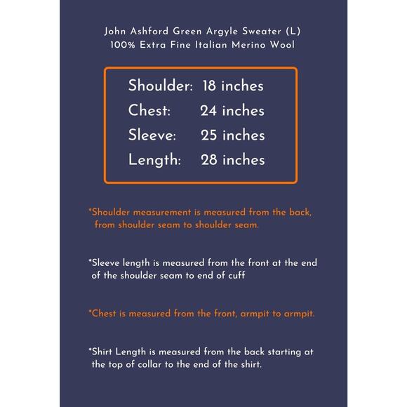 John Ashford Sz LG Vintage Green Argyle Golf Sweater V-Neck Italian Merino Wool - Picture 3 of 9